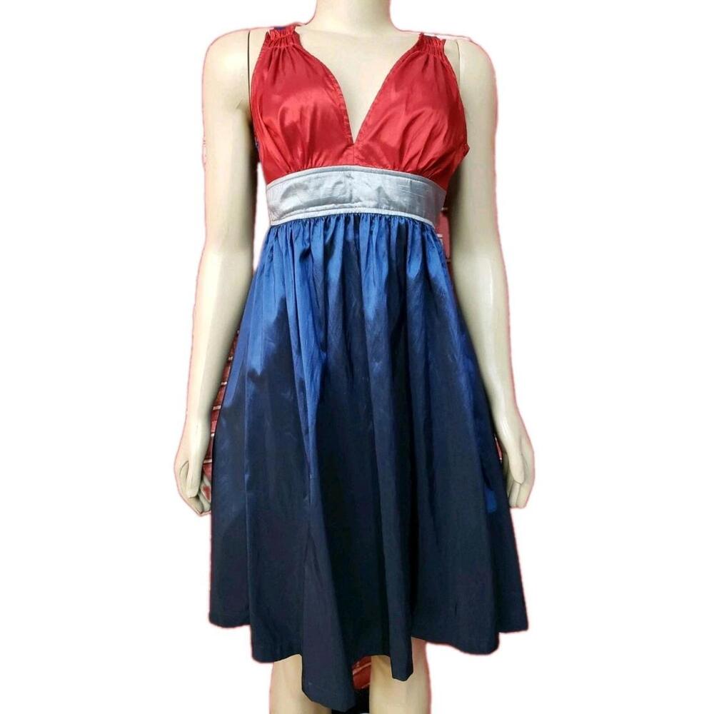 Fumblin Foe Women's Size S Dress Red Blue Gray Pleated Sleeveless  Colorblock #C
